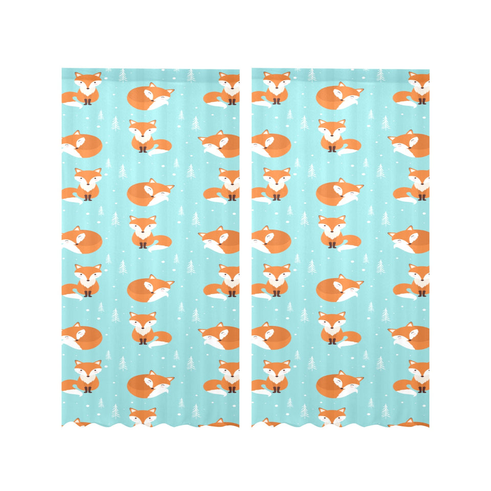 Fox pattern blue b ackground Gauze Curtain