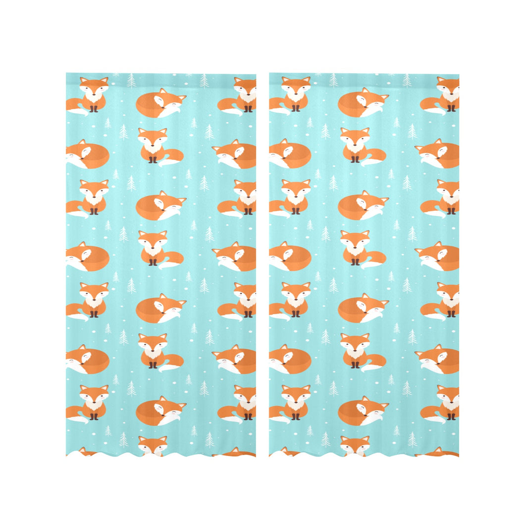 Fox pattern blue b ackground Gauze Curtain