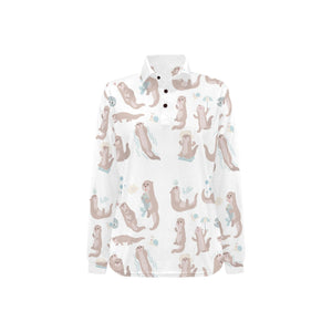 Cute sea otters pattern Women's Long Sleeve Polo Shirt