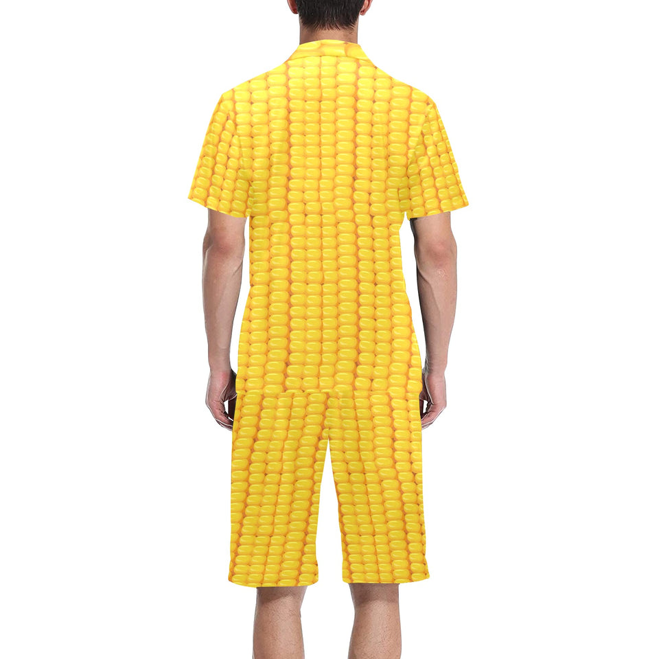 Corn Pattern Print Design 04 Men's V-Neck Short Pajama Set