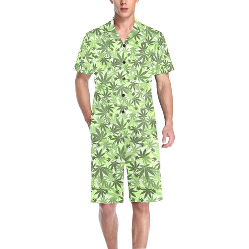 Canabis Marijuana Weed Pattern Print Design 01 Men's V-Neck Short Pajama Set
