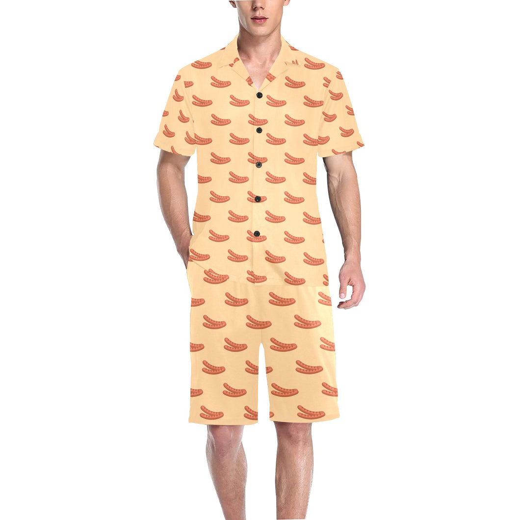 Sausage Pattern Print Design 03 Men's V-Neck Short Pajama Set