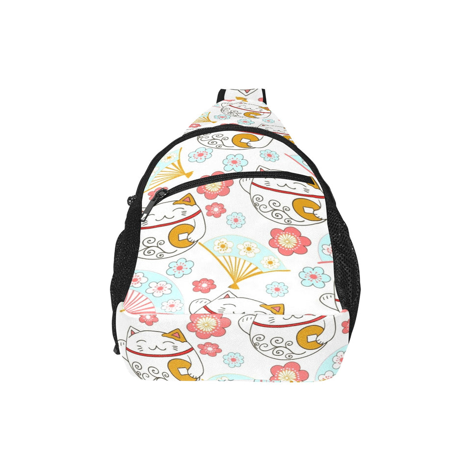 Maneki neko cat fan sakura All Over Print Chest Bag