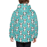 Hand drawn boston terrier dog pattern Kids' Boys' Girls' Padded Hooded Jacket