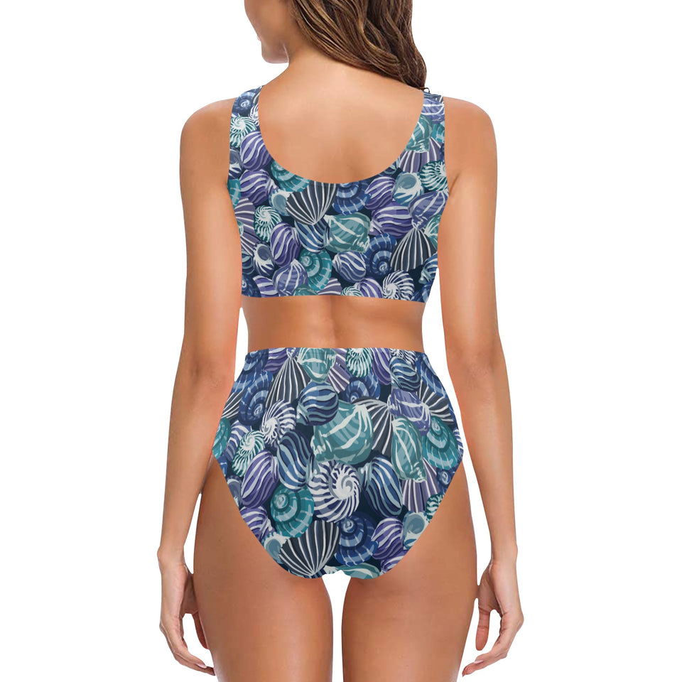 Shell design pattern Chest Bowknot High Waisted Bikini Swimsuit