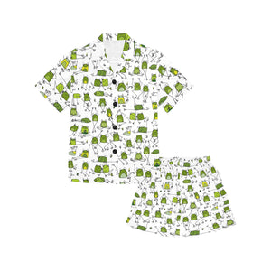 Sketch funny frog pattern Kids' Boys' Girls' V-Neck Short Pajama Set