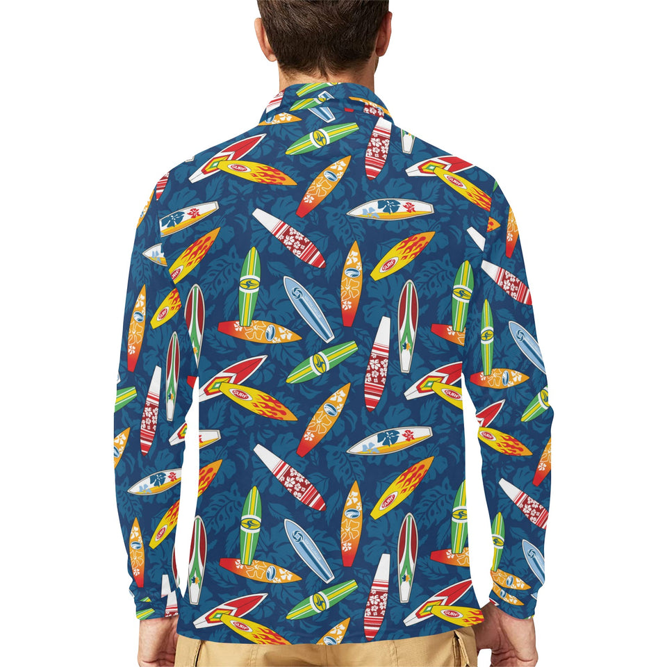 Surfboard Pattern Print Design 01 Men's Long Sleeve Polo Shirt