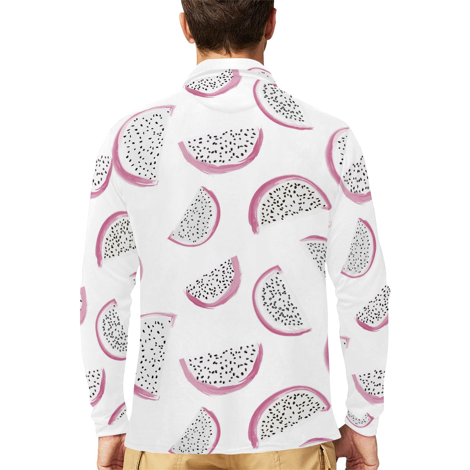 dragon fruit pattern Men's Long Sleeve Polo Shirt