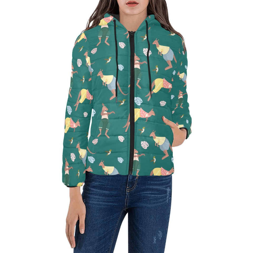 Kangaroo leaves pattern Women's Padded Hooded Jacket