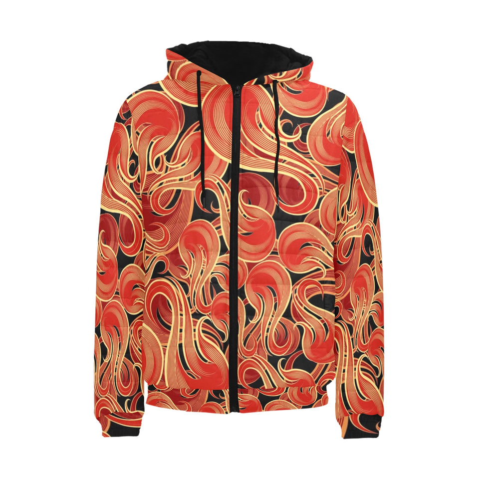 Fire flame pattern Men's Padded Hooded Jacket