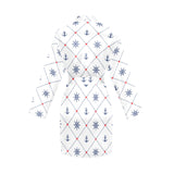 Anchor rudder nautical design pattern Women's Long Sleeve Belted Night Robe