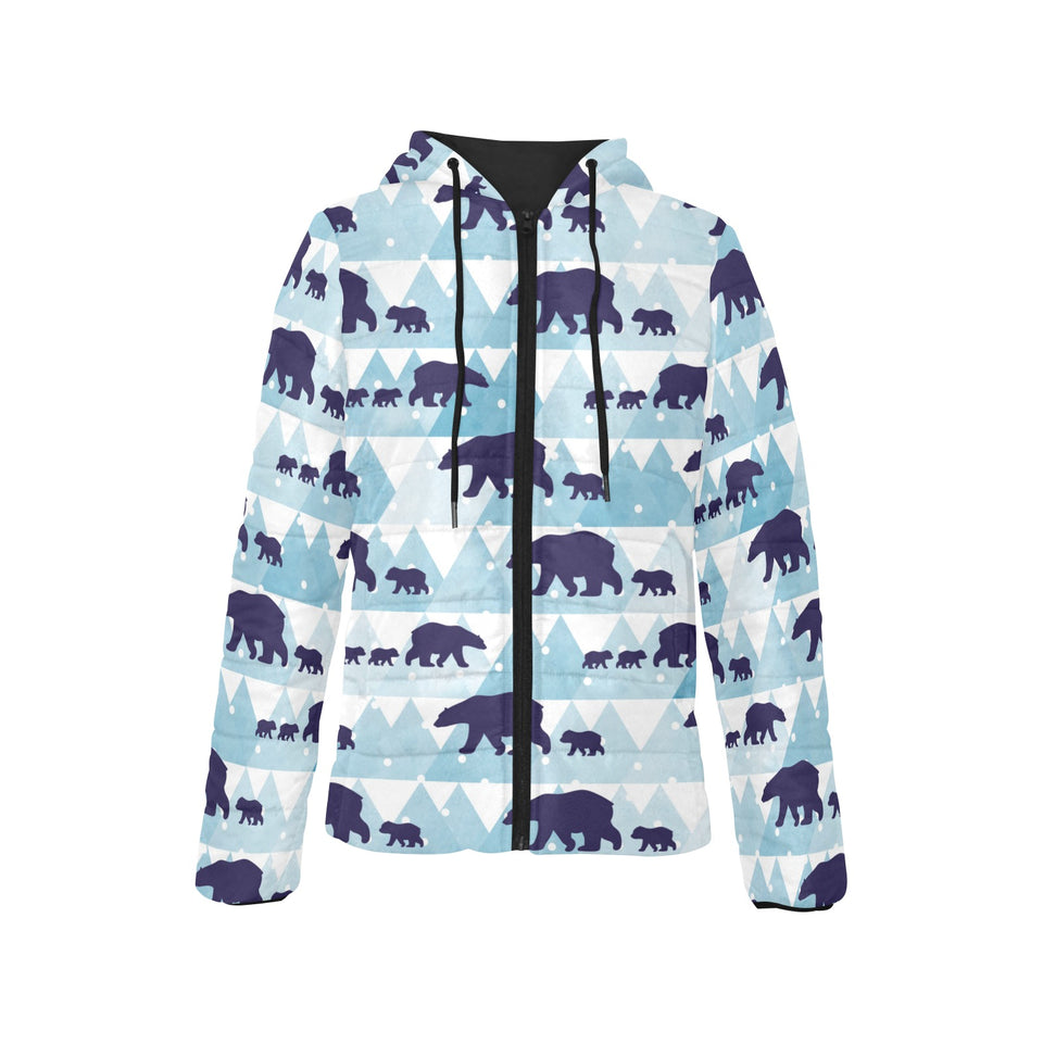 polar bear winter snow pattern Women's Padded Hooded Jacket