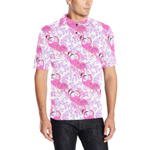Pink flamingo flower pattern Men's All Over Print Polo Shirt