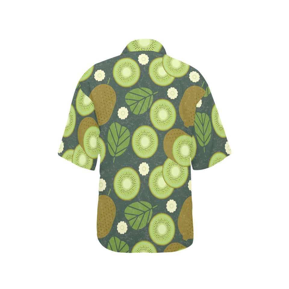 Whole sliced kiwi leave and flower Women's All Over Print Hawaiian Shirt