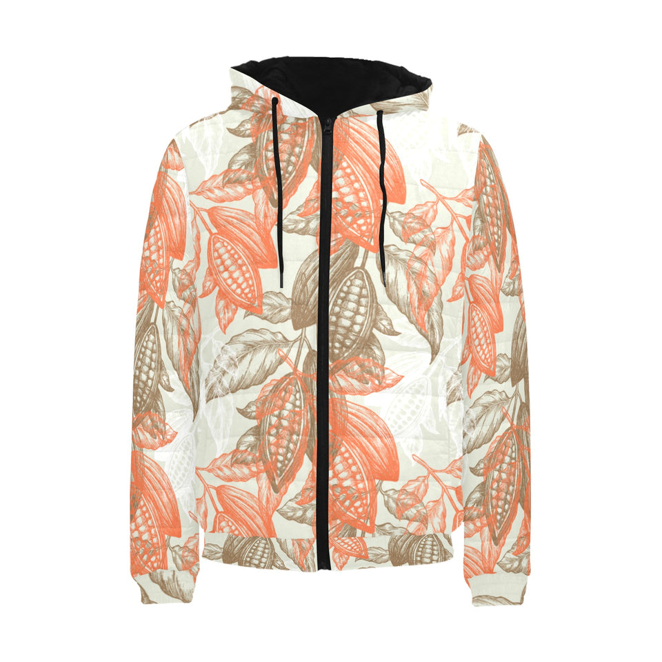 Cocoa beans Cocoa tree pattern Men's Padded Hooded Jacket