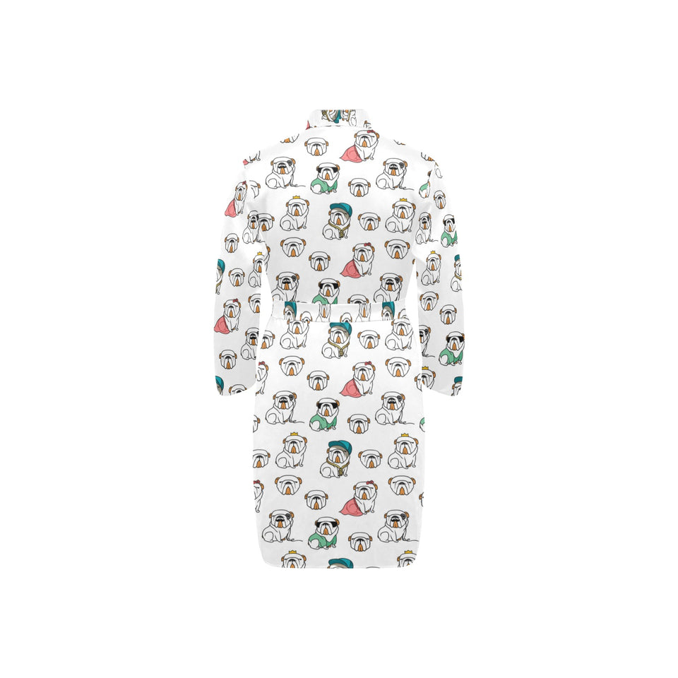 English Bulldog Pattern Print Design 03 Men's Long Sleeve Belted Night Robe