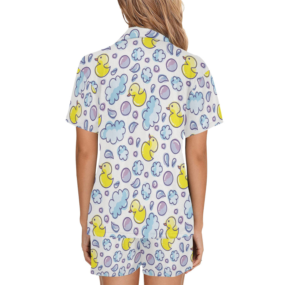 Duck Pattern Print Design 01 Women's V-Neck Short Pajama Set