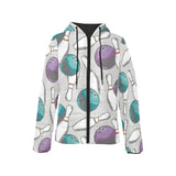 Bowling ball and pin gray background Women's Padded Hooded Jacket