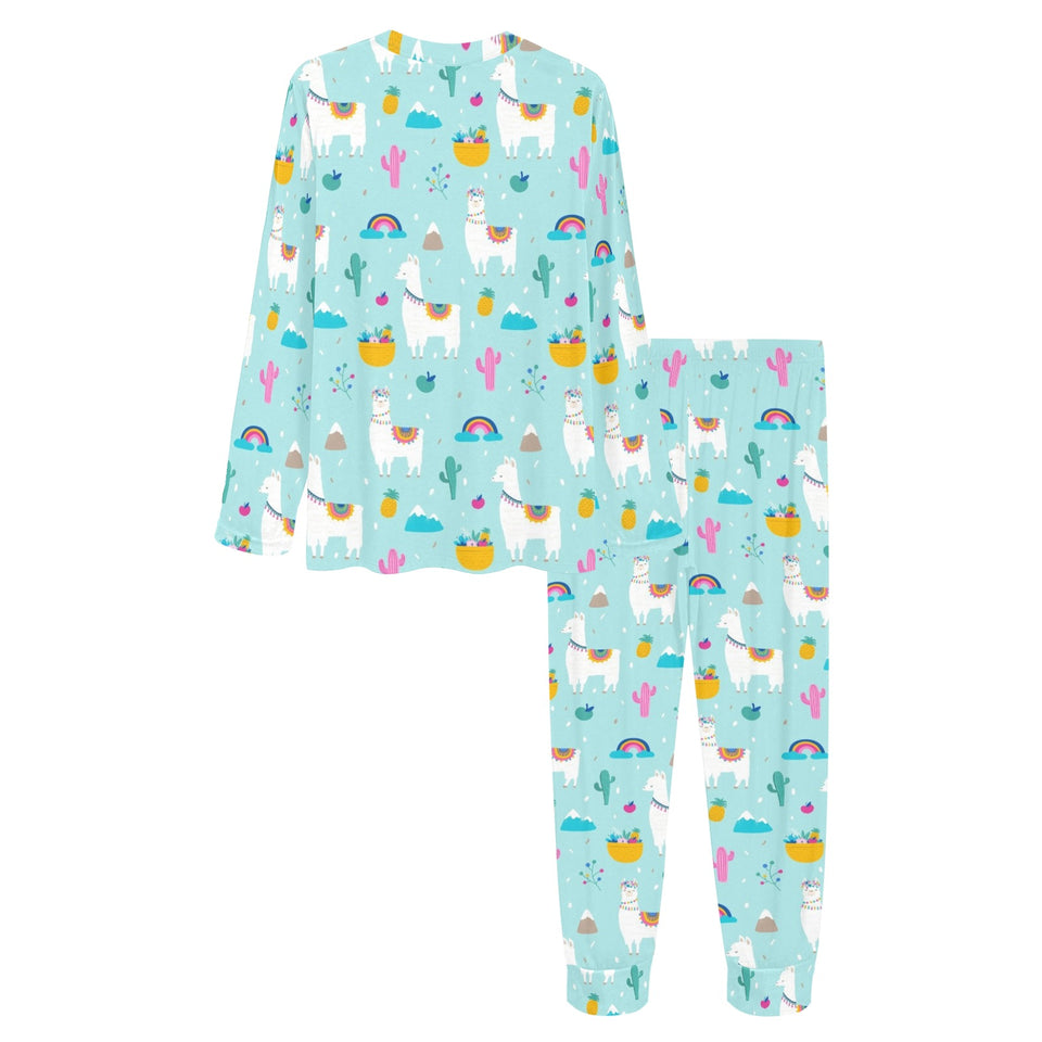 Llama alpaca cactus leaves pattern Women's All Over Print Pajama Set