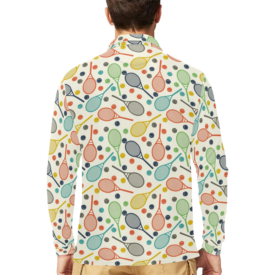 Tennis Pattern Print Design 03 Men's Long Sleeve Polo Shirt