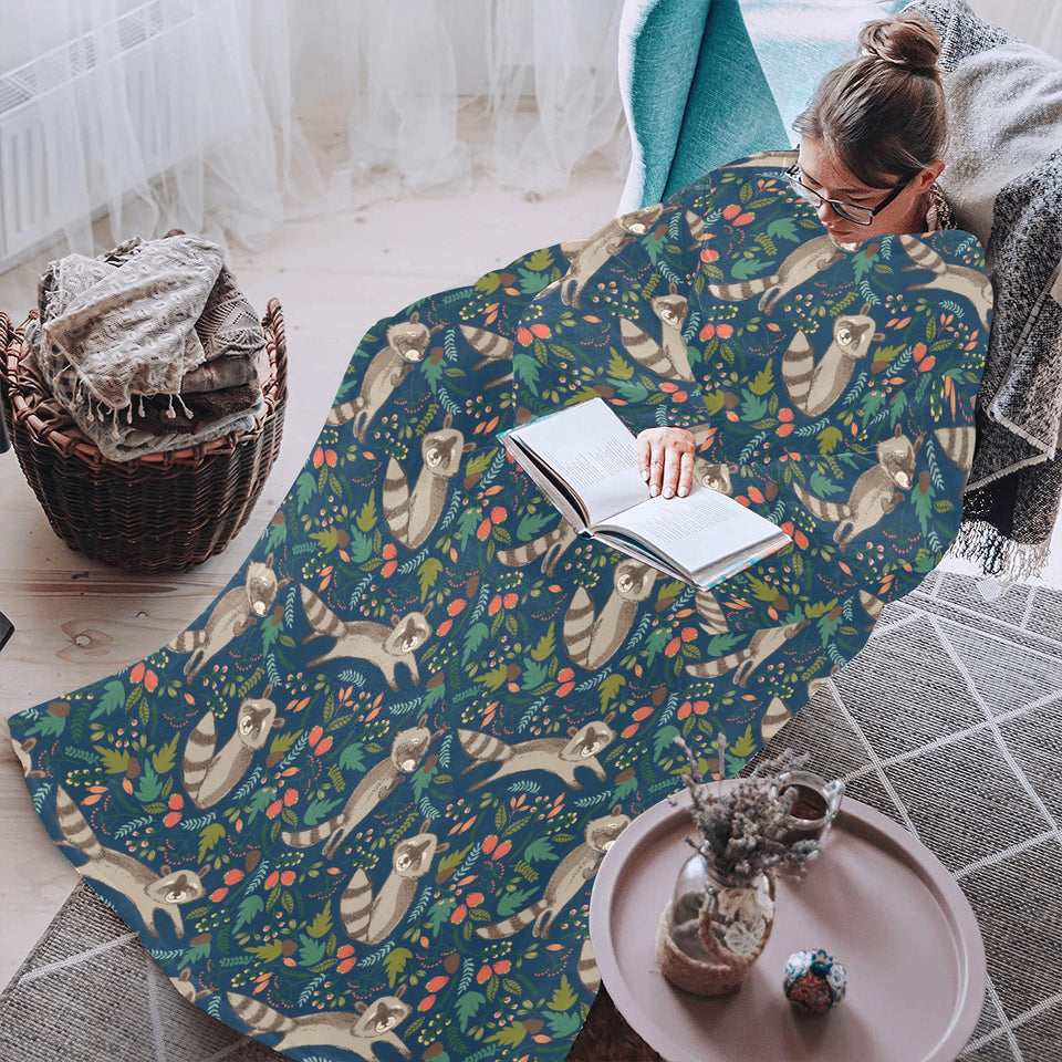 Raccoon tropical leaves pattern Blanket Robe with Sleeves