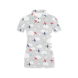 Airplane cloud grey background Women's All Over Print Polo Shirt