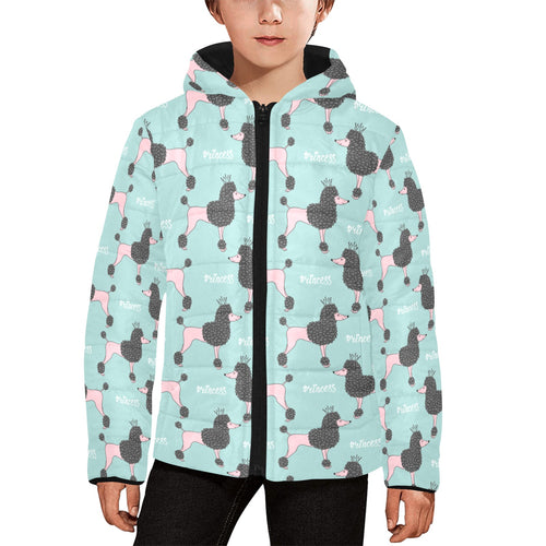 poodle dog green background Kids' Boys' Girls' Padded Hooded Jacket