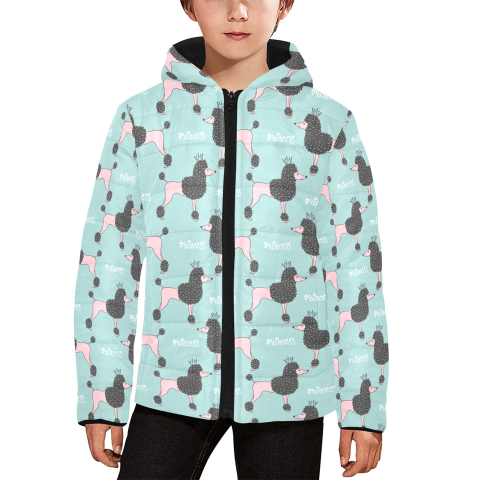 poodle dog green background Kids' Boys' Girls' Padded Hooded Jacket