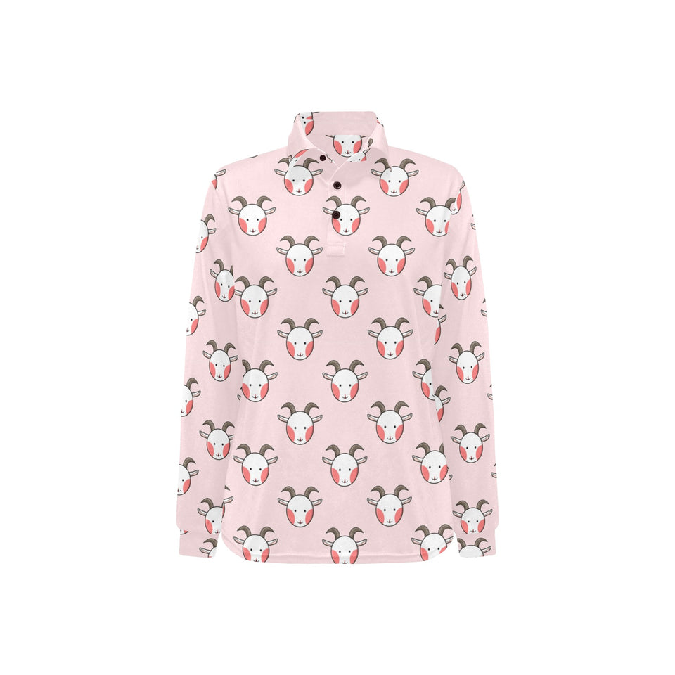 Cute goat pattern Women's Long Sleeve Polo Shirt