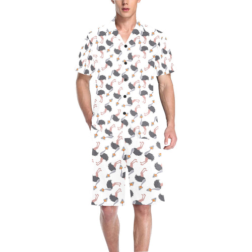 Ostrich Pattern Print Design 02 Men's V-Neck Short Pajama Set