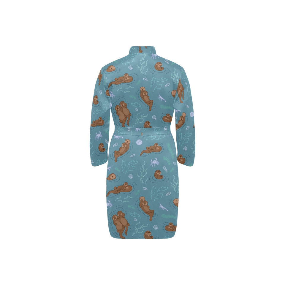 Sea otters pattern Men's Long Sleeve Belted Night Robe
