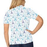 Blue Eiffel Tower Theme Pattern Print Design 01 Women's All Over Print Polo Shirt
