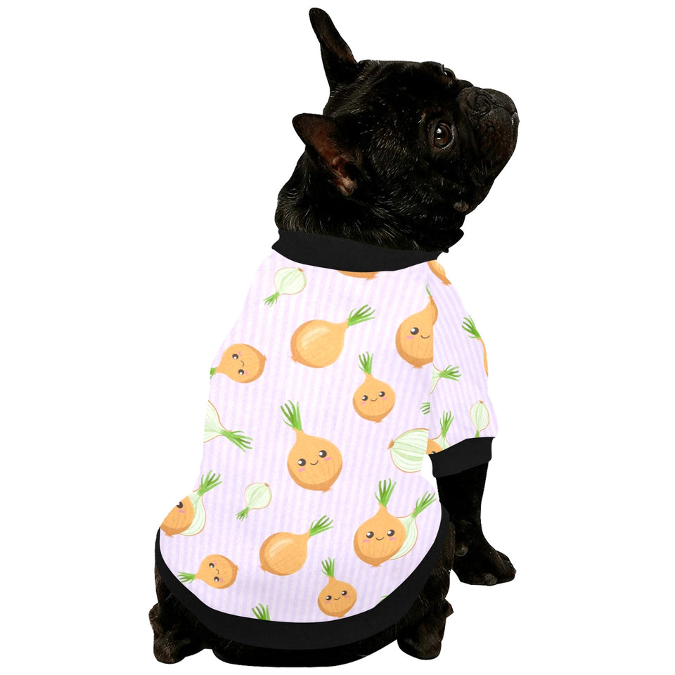 cute onions smiling faces purple background All Over Print Pet Dog Round Neck Fuzzy Shirt
