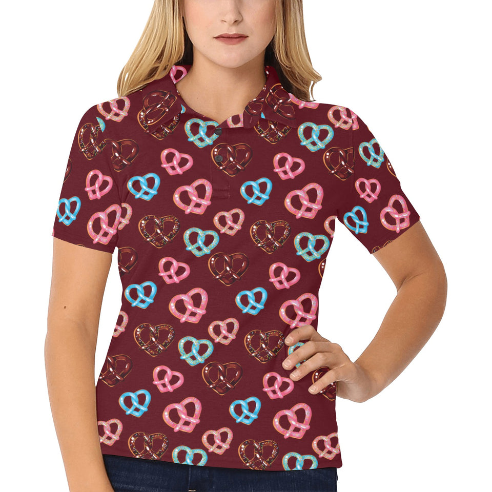 Pretzels Pattern Print Design 05 Women's All Over Print Polo Shirt