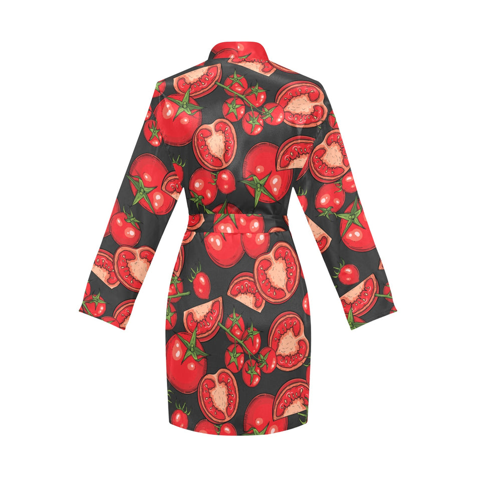 Tomato black background Women's Long Sleeve Belted Night Robe