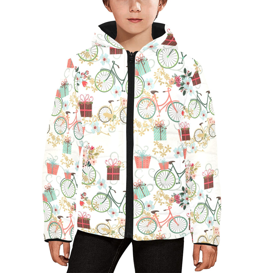 Bicycle Pattern Print Design 05 Kids' Boys' Girls' Padded Hooded Jacket