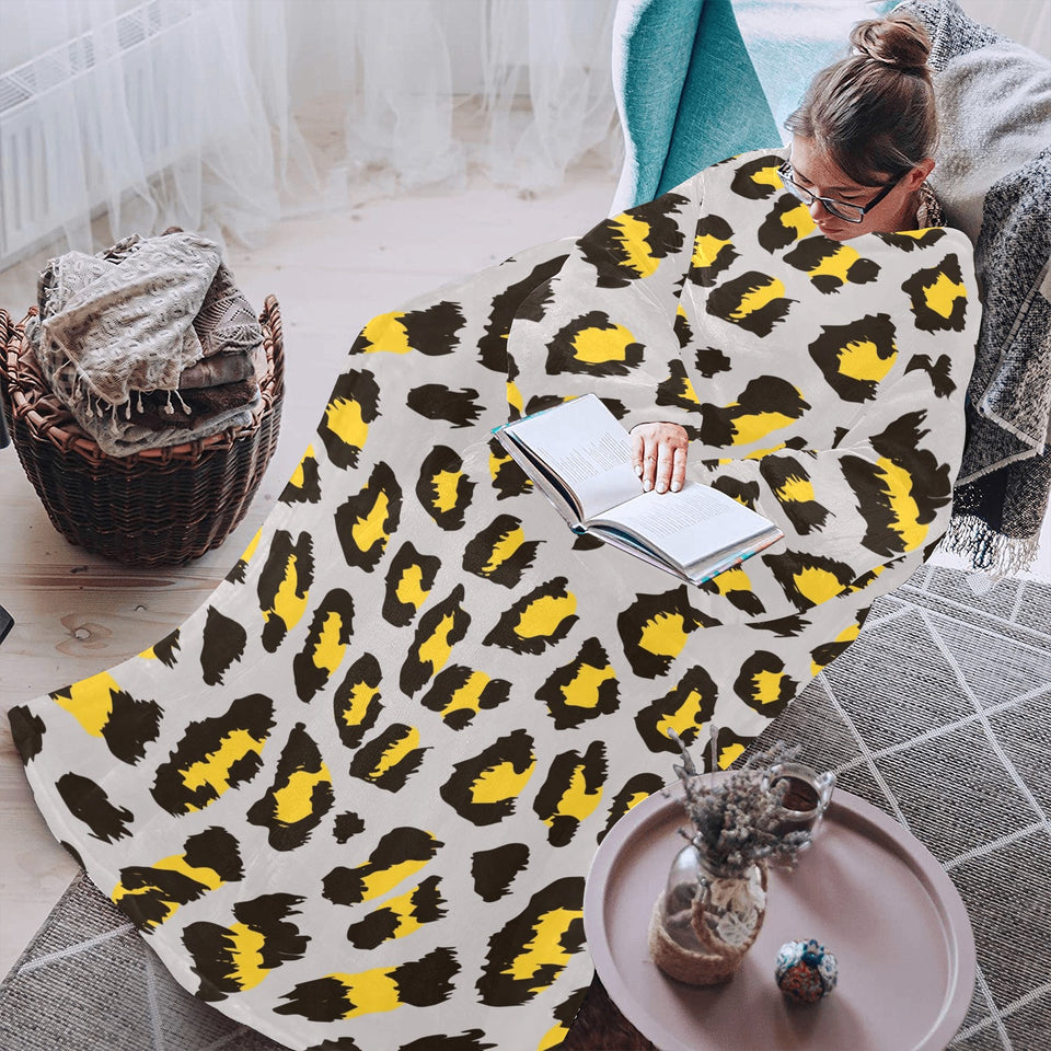 Gray Leopard print pattern Blanket Robe with Sleeves