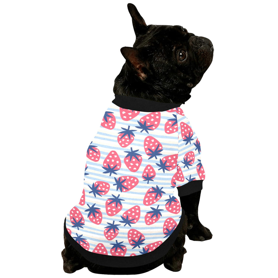 Strawberry pattern blue lines background All Over Print Pet Dog Round Neck Fuzzy Shirt