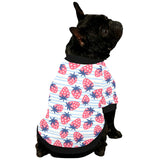 Strawberry pattern blue lines background All Over Print Pet Dog Round Neck Fuzzy Shirt