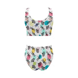 Dragonflies ginkgo leaves pattern Chest Bowknot High Waisted Bikini Swimsuit