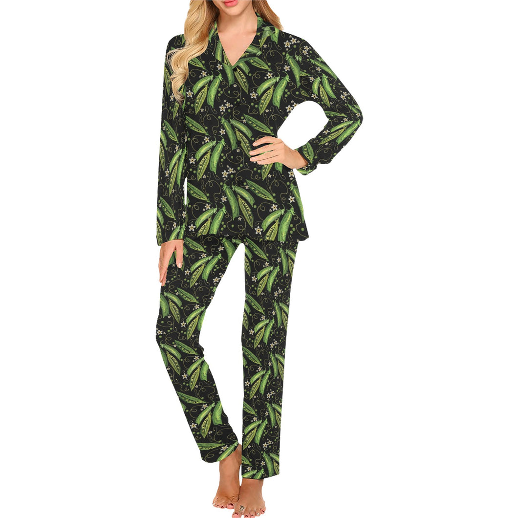Green Peas Pattern Print Design 02 Women's Long Pajama Set