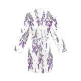 lavender flower design pattern Women's Long Sleeve Belted Night Robe