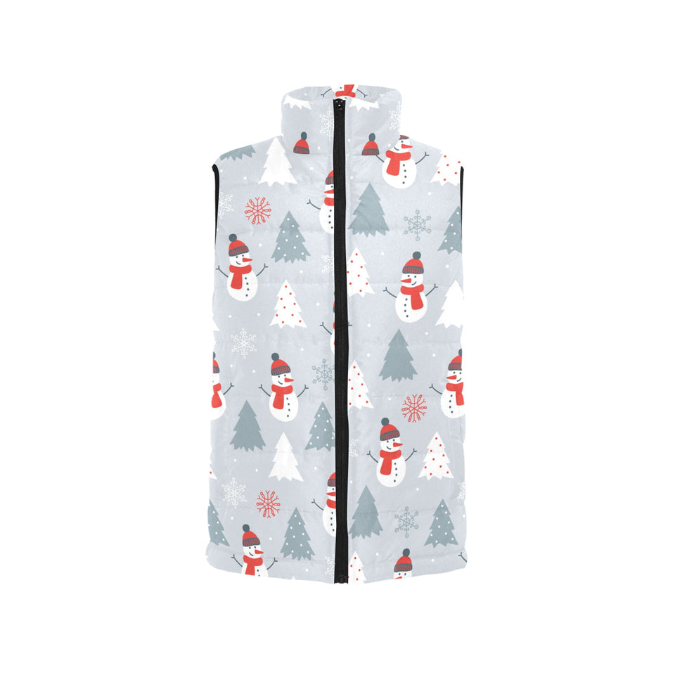 Snowman christmas tree snow gray background Women's Padded Vest