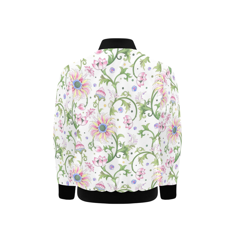 Beautiful pink lotus waterlily leaves pattern Kids' Boys' Girls' Bomber Jacket