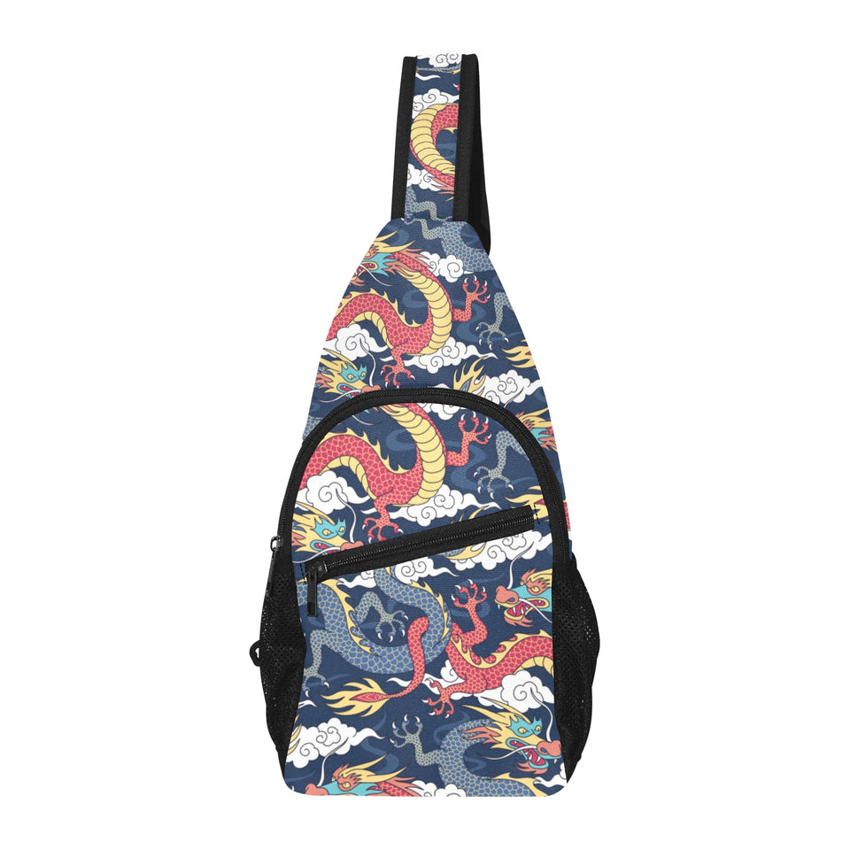 Blue red dragon cloud pattern All Over Print Chest Bag