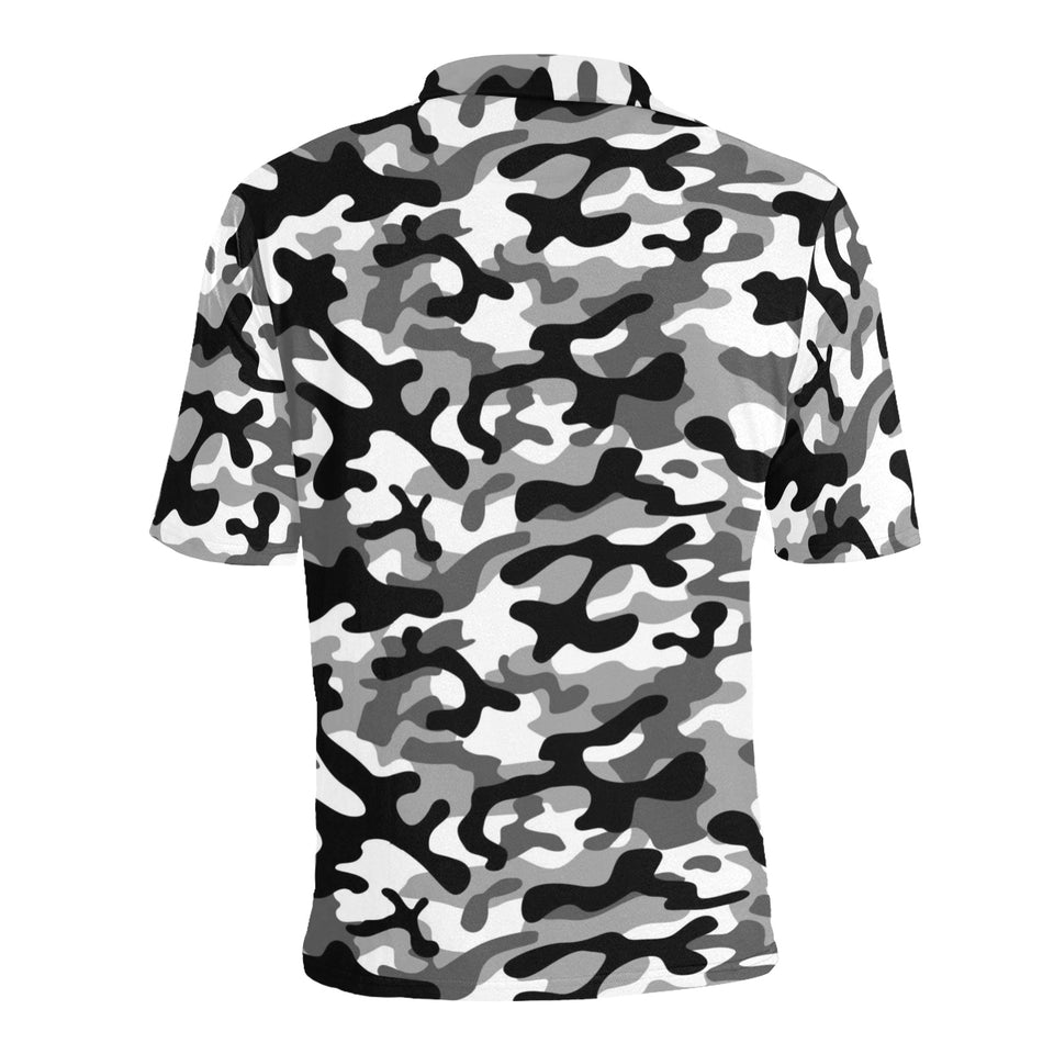 Black white camouflage pattern Men's All Over Print Polo Shirt