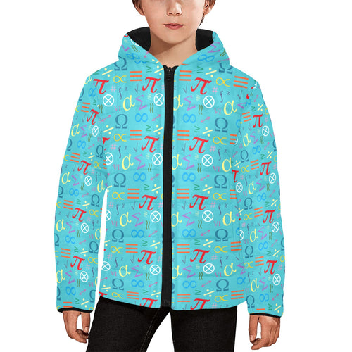 Math Pattern Print Design 02 Kids' Boys' Girls' Padded Hooded Jacket