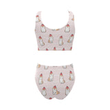 Cute Shiba Inu Dog Apple pattern Chest Bowknot High Waisted Bikini Swimsuit
