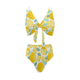 lemon design pattern Chest Bowknot High Waisted Bikini Swimsuit