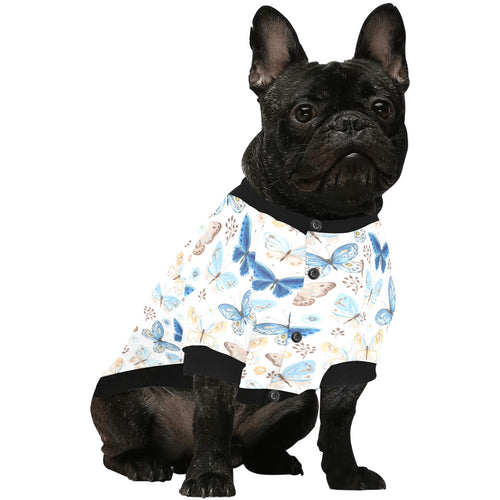 blue butterfly pattern All Over Print Pet Dog Round Neck Fuzzy Shirt
